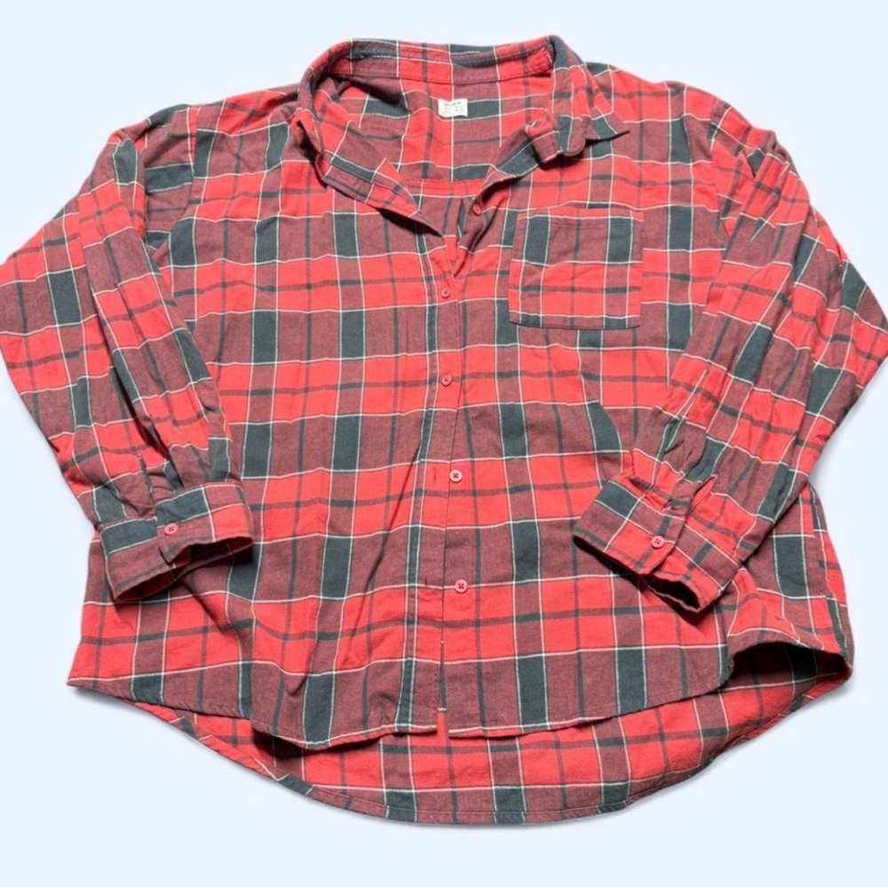 Cotton On Red and Black Plaid Button-Down Shirt